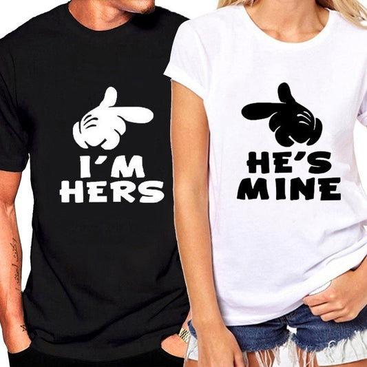 Funny Couple Matching Shirts Black White for Valentine Day Letter Print Men Cotton T-shirts Women Tops Tees Girls Clothing