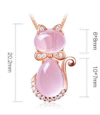 Cute Rose Pink Opal Kitty Cat Pendant Necklace For Women Girls Children Gift Lovely Quartz Romantic Wedding Jewelry