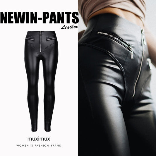 Women Winter Pencil Pants Capris Spring Sexy Streetwear Solid Black Slim Fit High Waist Sheath Leather Pants