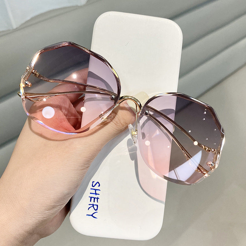 Frameless Crystal Cut Edge Polygonal Glasses UV Protection Sunglasses Ladies Retro Tide 2022 New Sunglasses Women