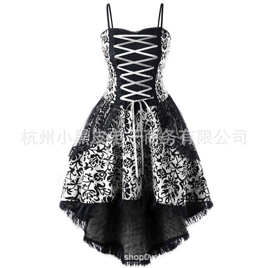Europe and the United States Christmas halter skirt retro halter lace hook flower bandage irregular dress spot