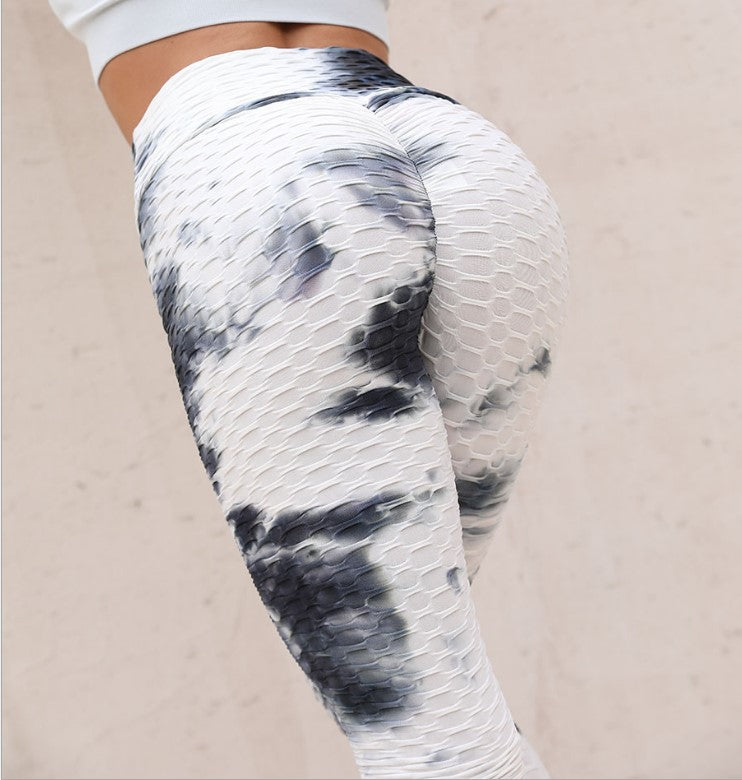 Tie-Dye Bubble Yoga Pants Slim Fit Buttocks Sports Fitness Leggings Women