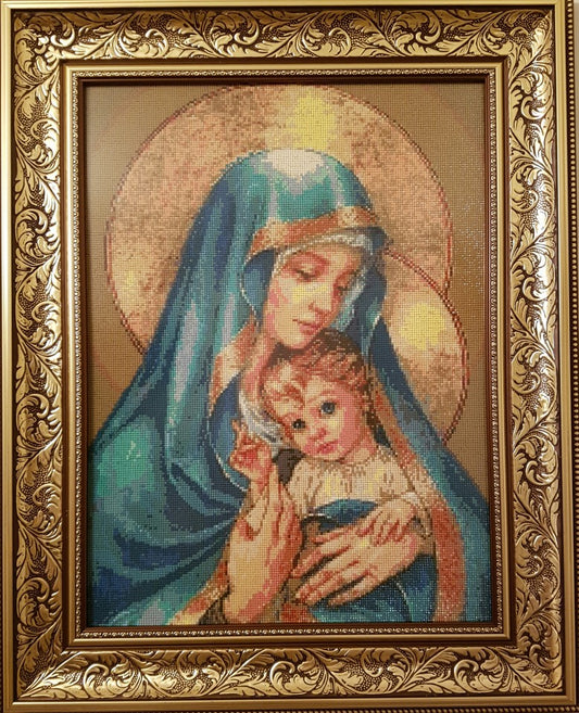 Fecioara si Pruncul cu Ochii Albastri - Pictura cu diamante